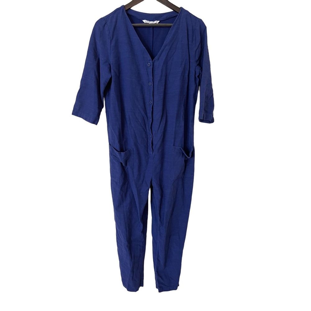 Hatch Blue V-Neck Long Sleeve Jumpsuit with Pockets